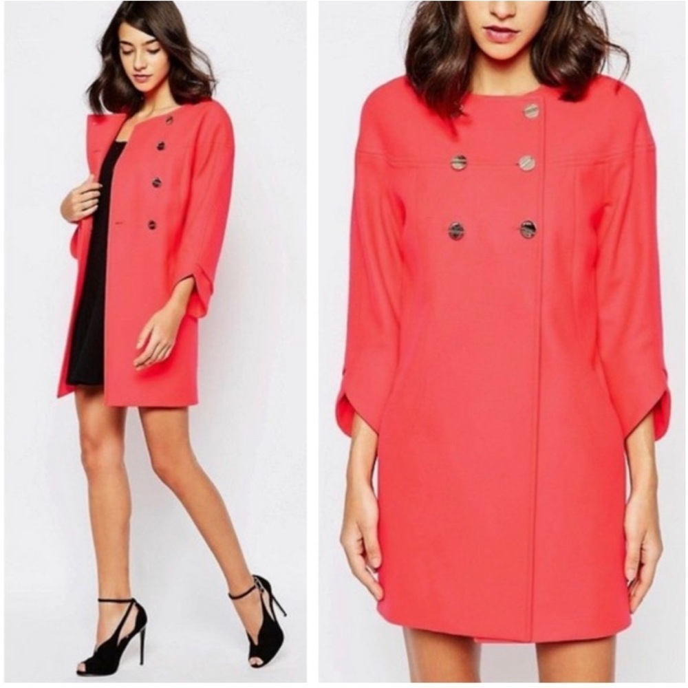 Ted Baker London Colete Coat Wool Blend Double Breasted Orange Red Sz 1